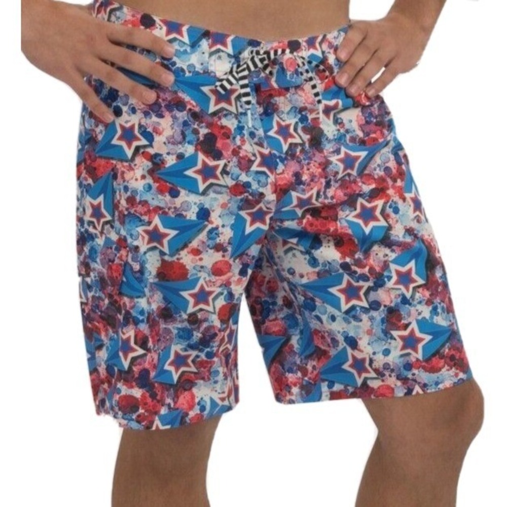 Dolfin Uglies Board Shorts Mens Medium Red White Blue Star Patriotic Swim Trunks